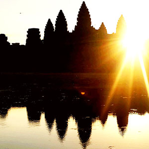 Angkor Wat at sunrise in Social Cycles cycling holiday
