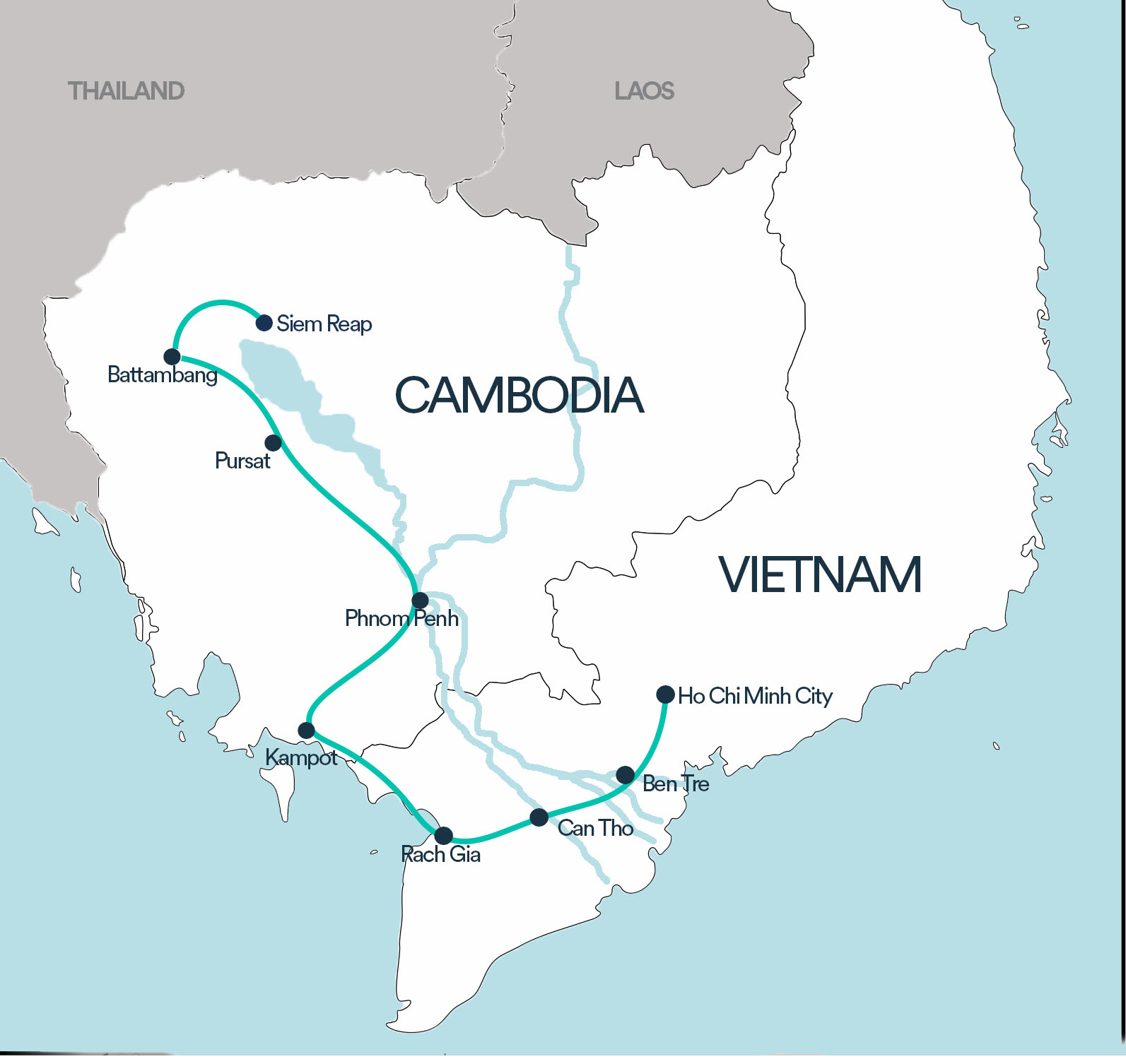 Route map: Cambodia → Vietnam