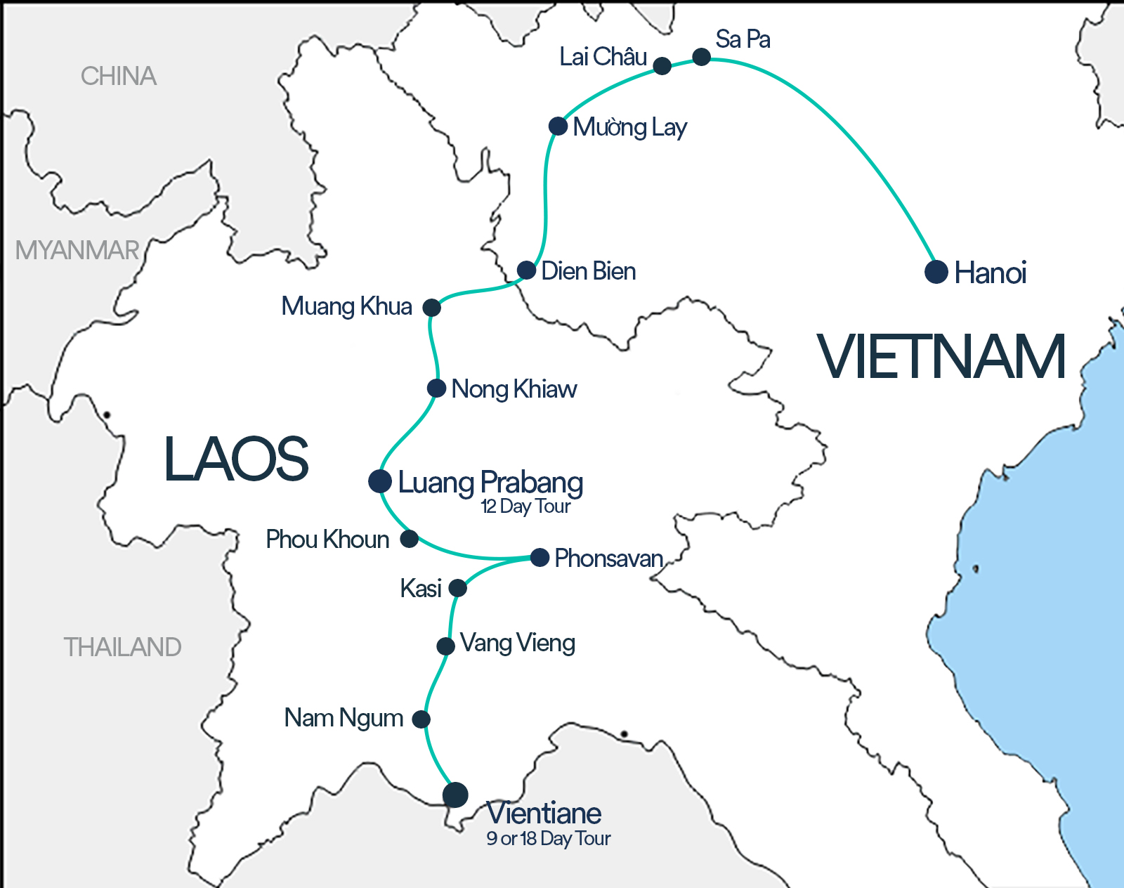 Route map: Laos → Vietnam