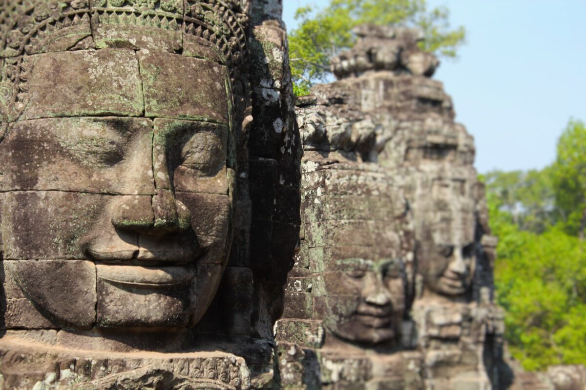 Carved stone faces of the Bayon temple, Angkor