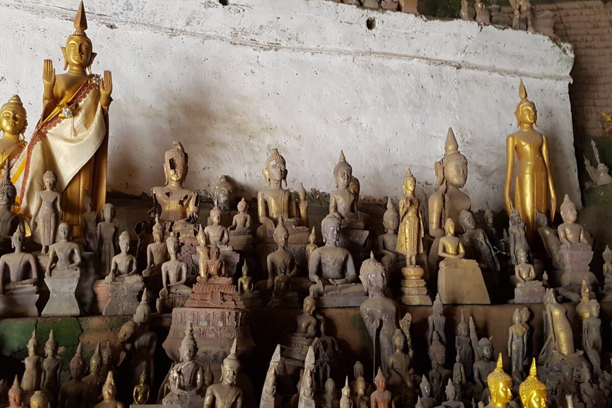 Hundreds of Buddha statues in the Pak Ou caves